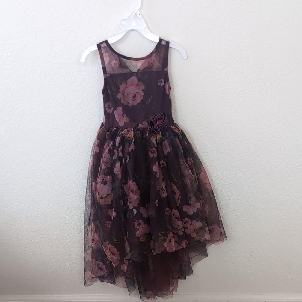 Zunie Purple and Pink Formal Dress with Flared Skirt and Sleeveless Design